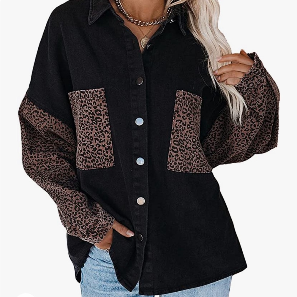 Black and Leopard Denim Shacket